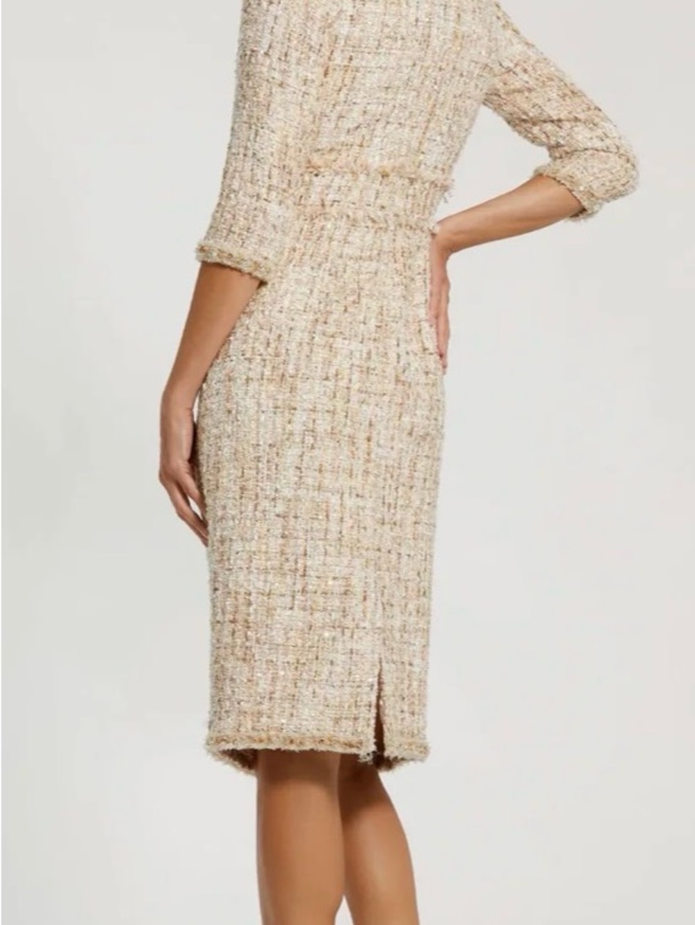 Mac Duggal Beaded Trim Tweed Boucle Midi Dress New With Tags Size 10 - Picture 3 of 15